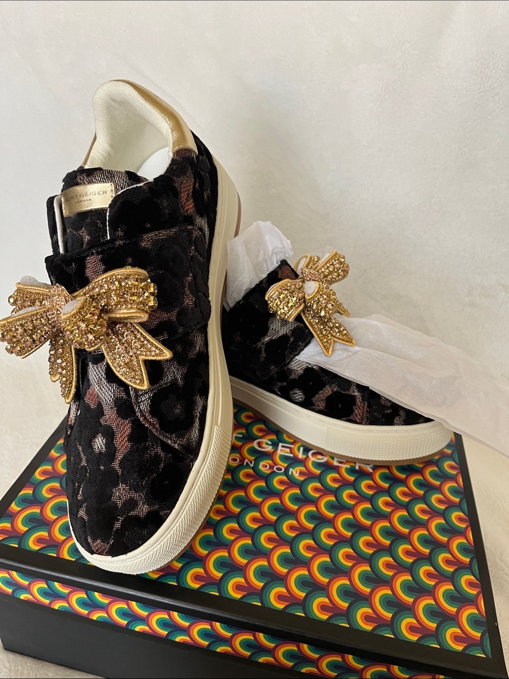 Kurt Geiger London Laney Bow Sneakers Gold Combo Size 10 EUR 41
